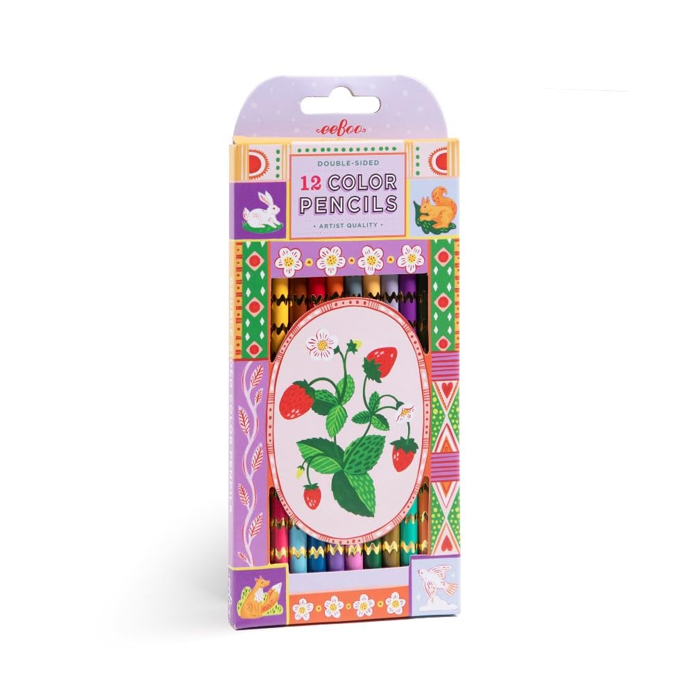 Eeboo - Strawberries 12 Double Sided Pencils - Strwbry-Dbl-Pncl-12