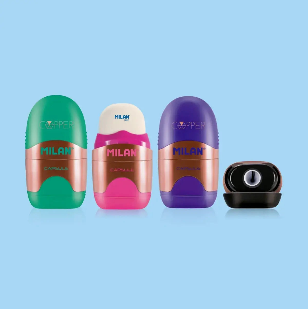 Milan-Display 12 Eraser+Sharpener Capsule Copper-4717112