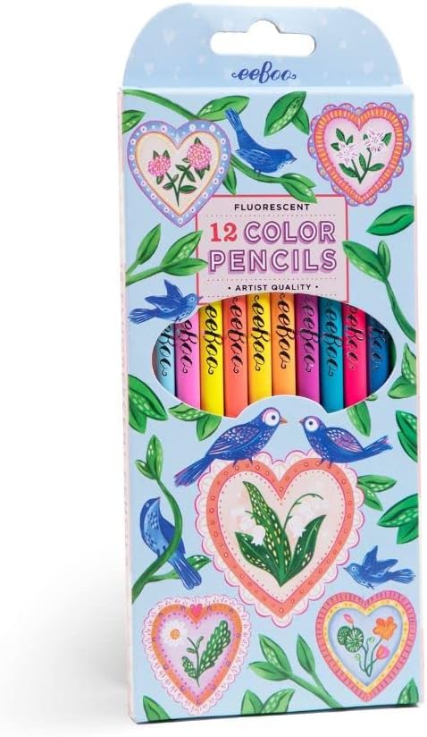 Eeboo - Hearts & Birds 12 Fluorescent Pencils