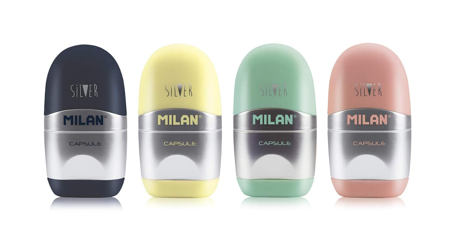 Milan-Display 12 Eraser+Sharpener Capsule Silv-4714112