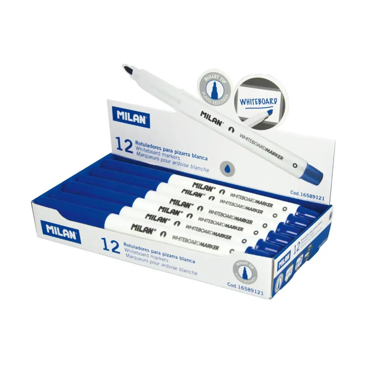 Milan-Box Of 12 Blue Whiteboard Markers-16589121