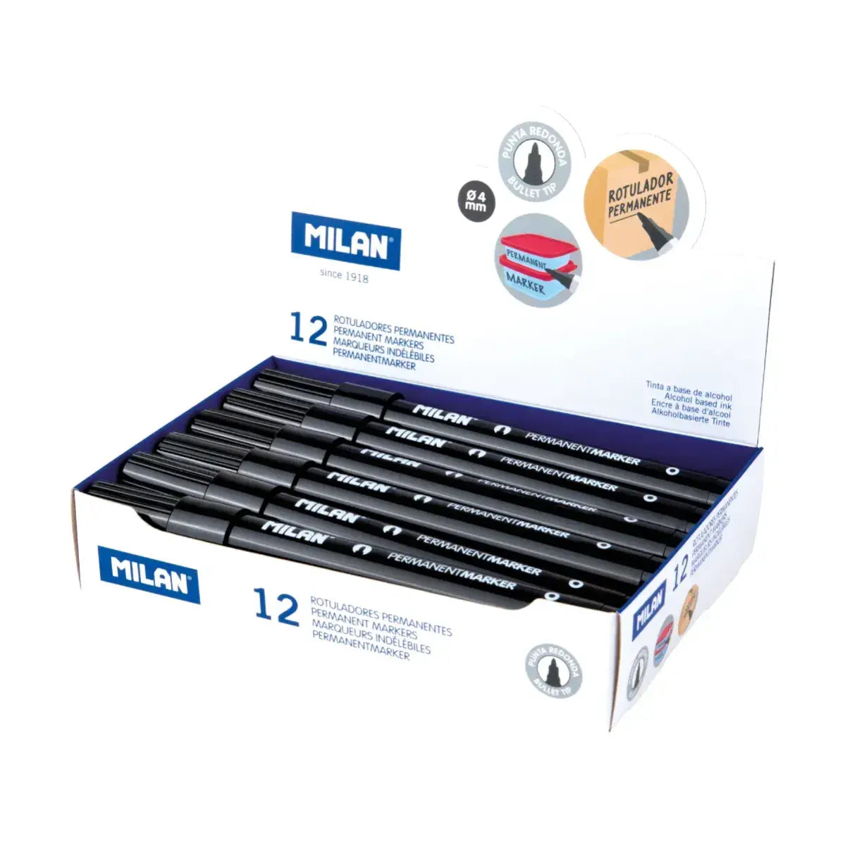 Milan-Box 12 Black Permanent Markers Bullet