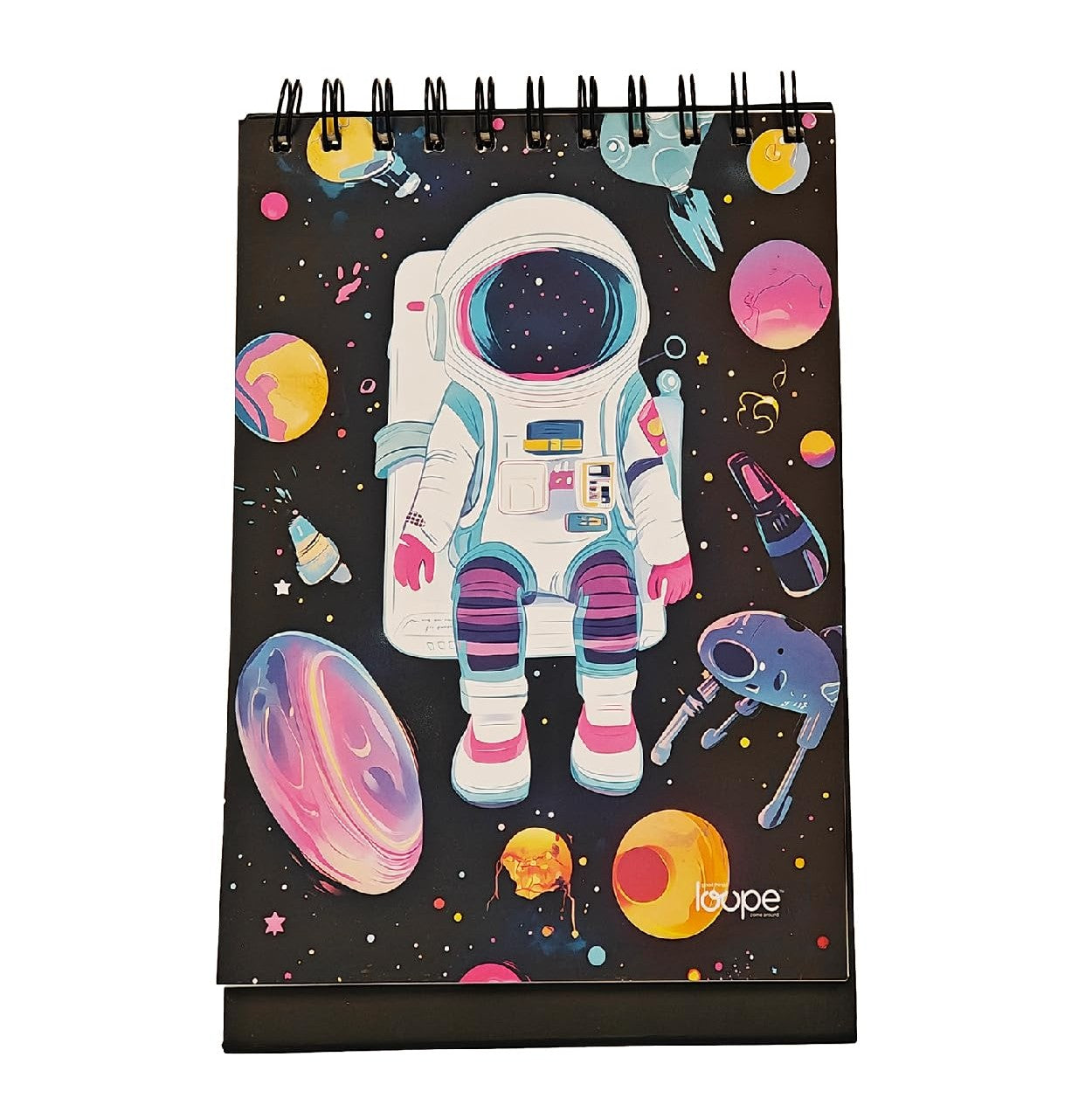 Loope Kids A5 Space-Themed Sketch Pad with Stand - Spiral Bound Art Book for Young Creatives