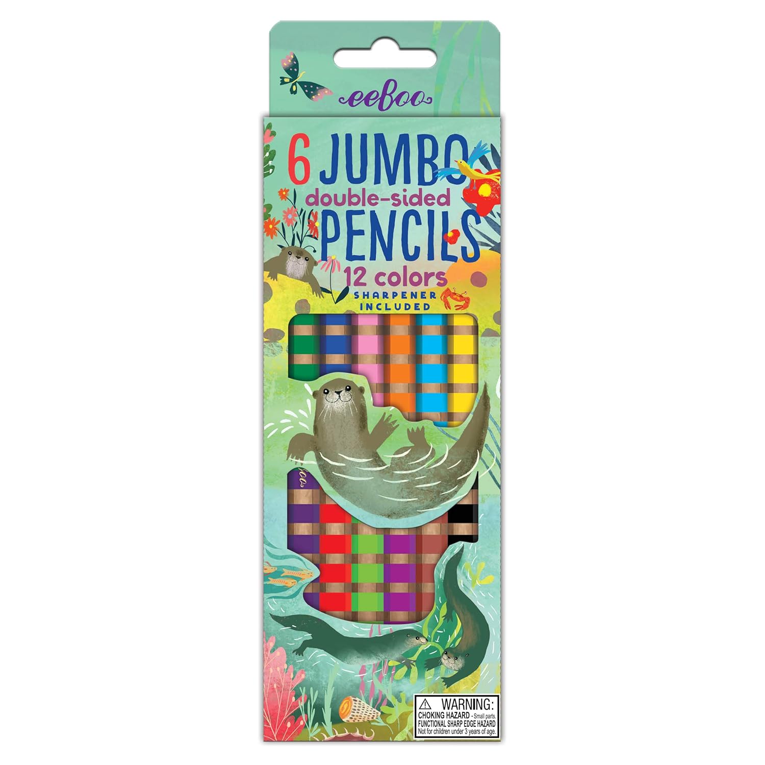Eeboo - Otters At Play 6 Jumbo Double Pencils - Play-Jmb-Dbl-Pncl-6