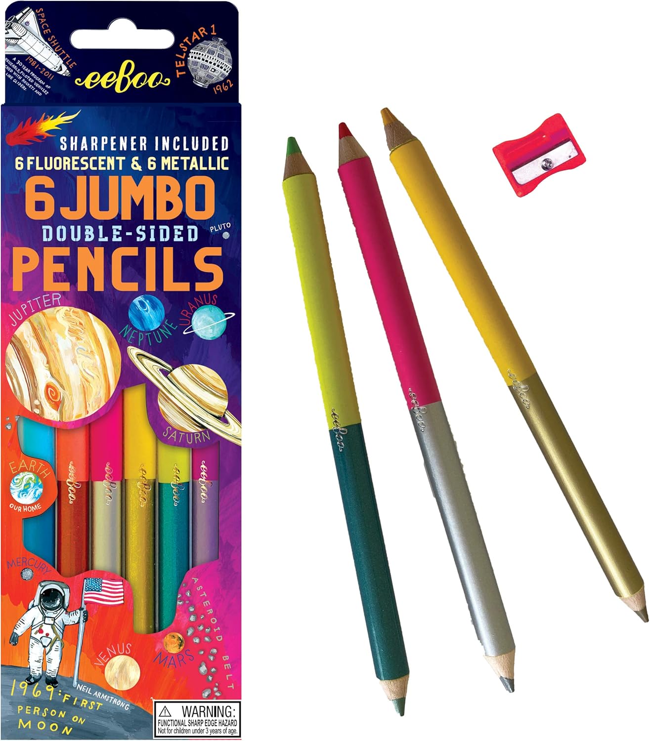 Eeboo - Solar System 6 Jumbo Double Spcl Pencils - Solar-Flrcnt