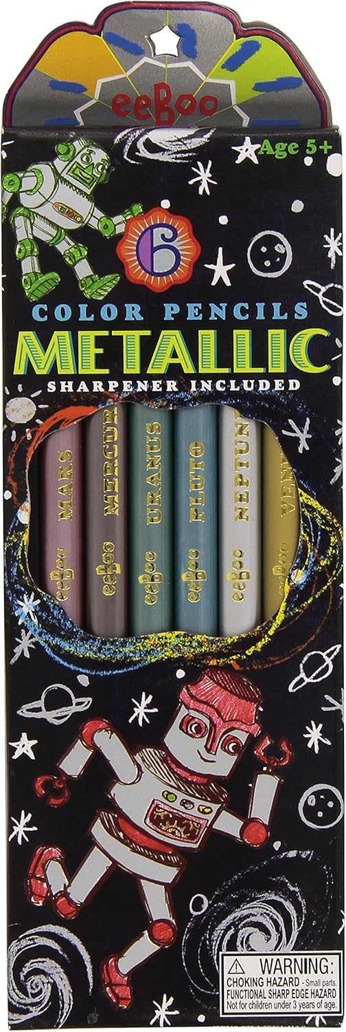 Eeboo - Silver Robot Metallic Pencils - Rbt-Mtlc-Pncl