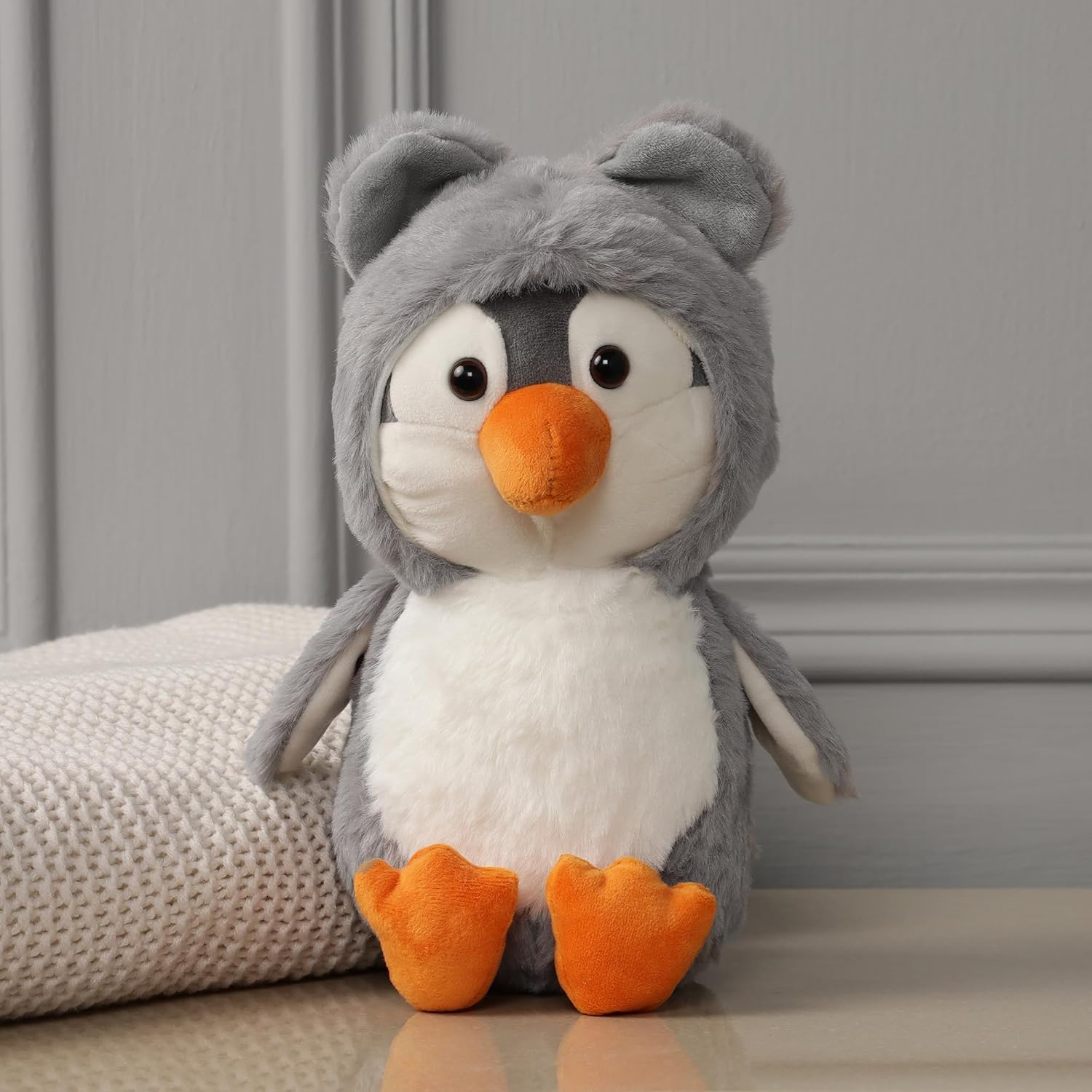 Mirada 25Cm Super Soft Hoodie Penguin-Grey-Mp0097