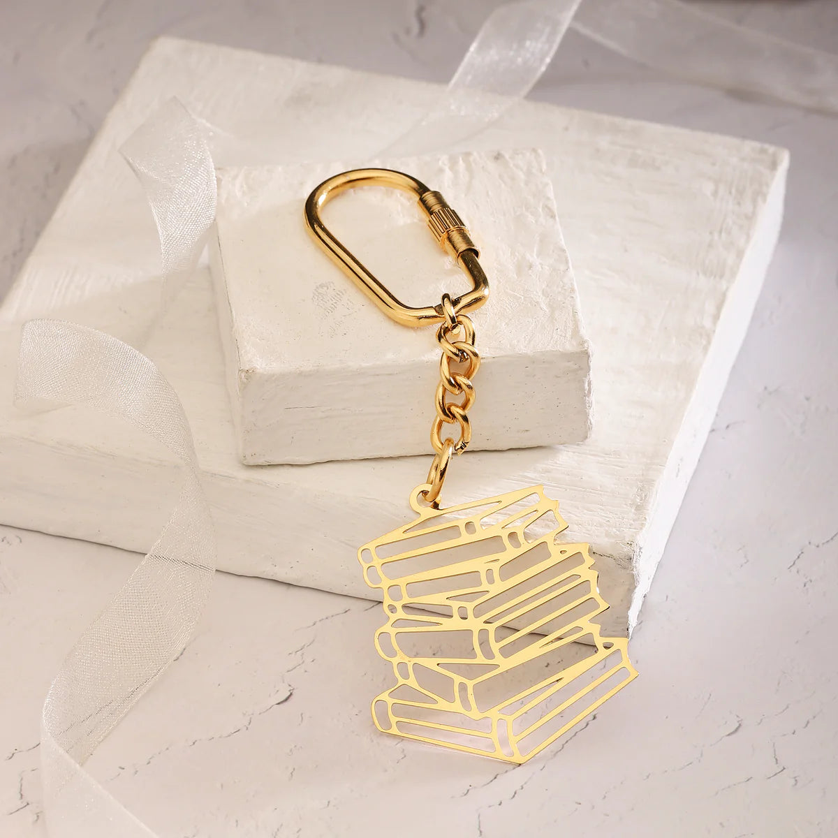 Anand Prakash-Keychain_Stack Of Books_Brass 24Kgp-Kcsb